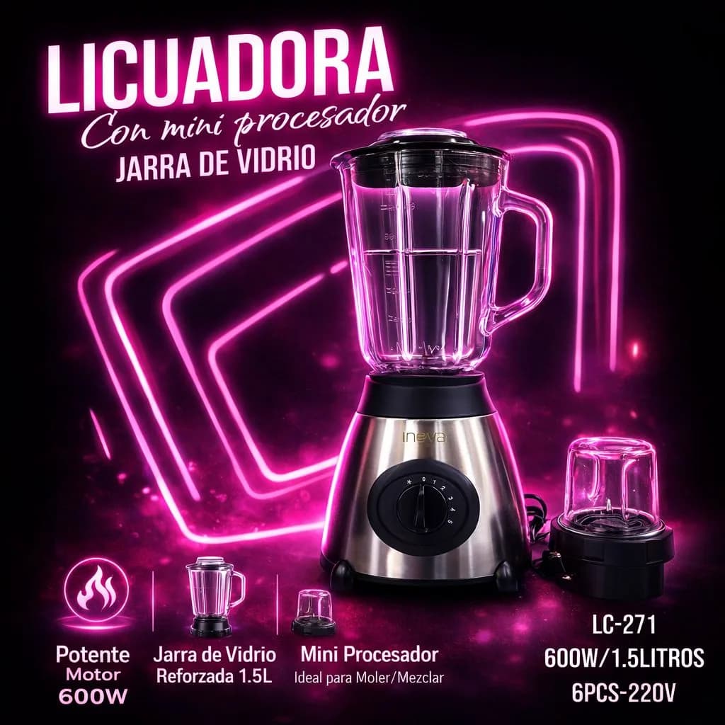 *LICUADORA INOVA* Jarra vidrio Con mini procesador verdura