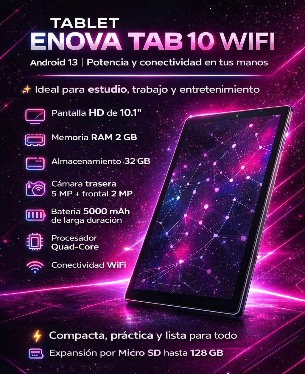 Nuevo ingreso💥💣 TABLET ENOVA 10” 32GB/2RAM _Dispositivo versátil, diseñado para entretenimiento y estudio_