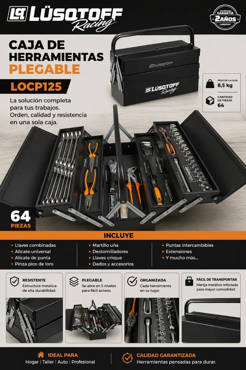 ⚙️CAJA DE HERRAMIENTAS PLEGABLE *LÜSQTOFF*• 64 PIEZAS