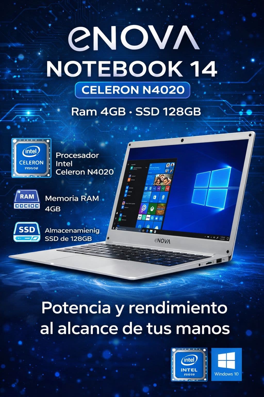 Nuevo ingreso 💥💣 *NOTEBOOK ENOVA 14"* _Celeron N4020_ _128GB/4RAM_ _Sistema operativo_ _Windows_ 🔥