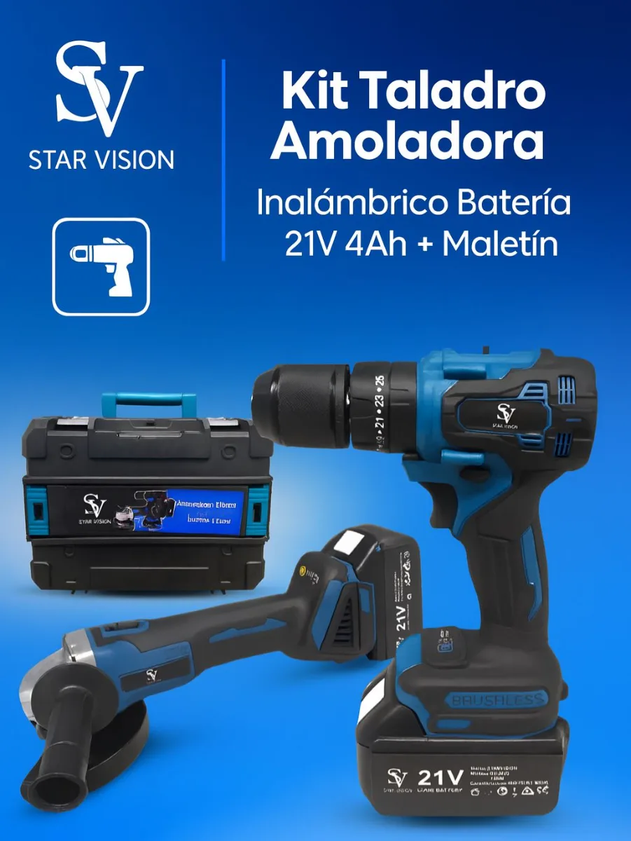 SET HERRAMIENTAS A BATERIAS STAR VISIÓN SV-2028 2 EN 1 🤩 Amoladora inalambrica + taladro inalambrico
